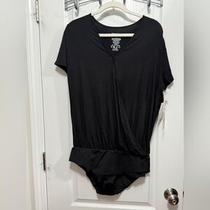 Grace & Lace Black Surplice Tummy Support Bodysuit women’s XL snap front‎ NWT
